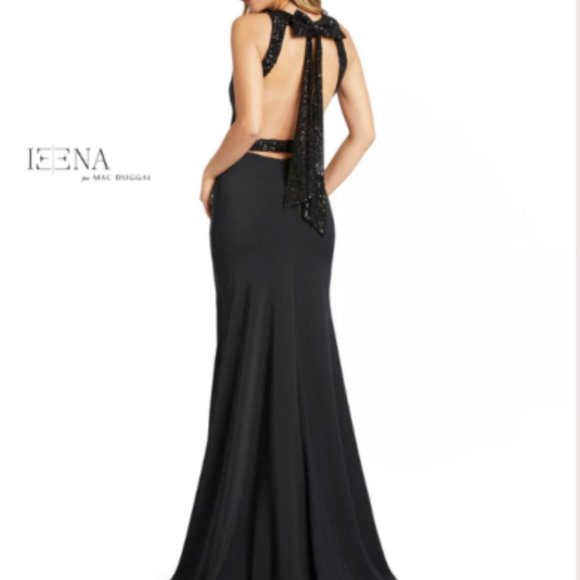MAC DUGGAL 26262I EXPOSED BACK SEQUIN BOW BLACK GOWN sz 6 - Picture 4 of 7